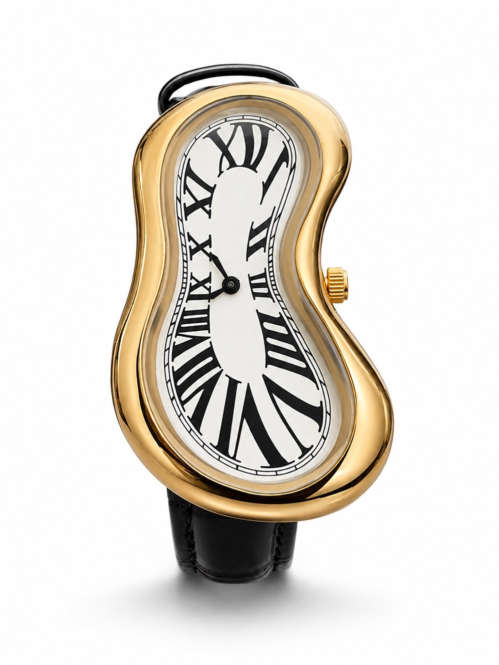 Surreal Melting Clock Gold-Tone Watch – Roman Numeral Statement Watch